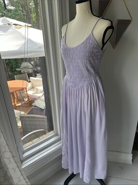 AERIE Lavender White Gingham Smocked Maxi Dress Cottagecore Dropped Waist Small
